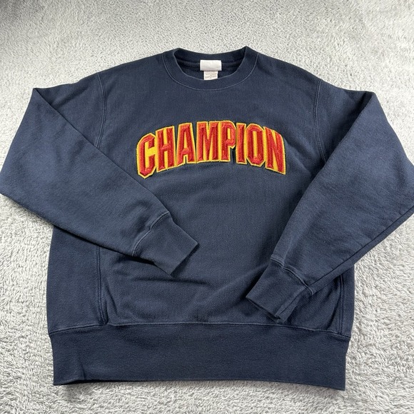 Vintage Champion‎ Reverse Weave Crewneck Mens Medium Blue Spellout Embroidered - Picture 1 of 8